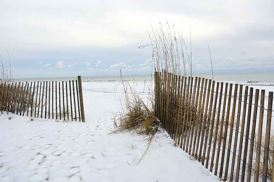 Snowy Outer Banks beach