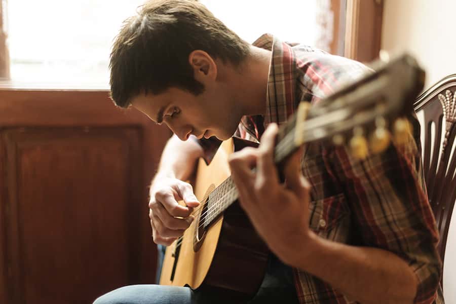 Playing the guitar